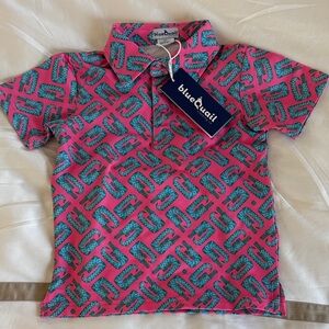 Blue Q Boys 2T Polo with Pink and Blue Pattern
